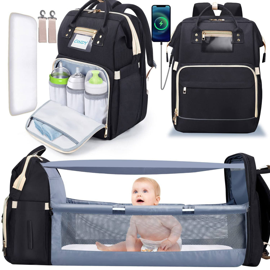 The Premium 3 in 1 Large Baby Diaper Bag Mummy Travel Backpack with Changing Station Pad & USB Port