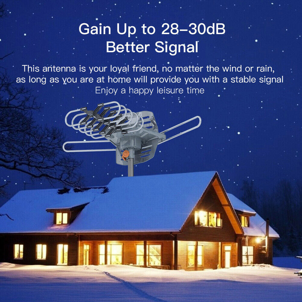 150 Miles Outdoor Digital Amplified HDTV Antenna, Motorized 360° Rotation-Support 2 TVs & Mounting Pole