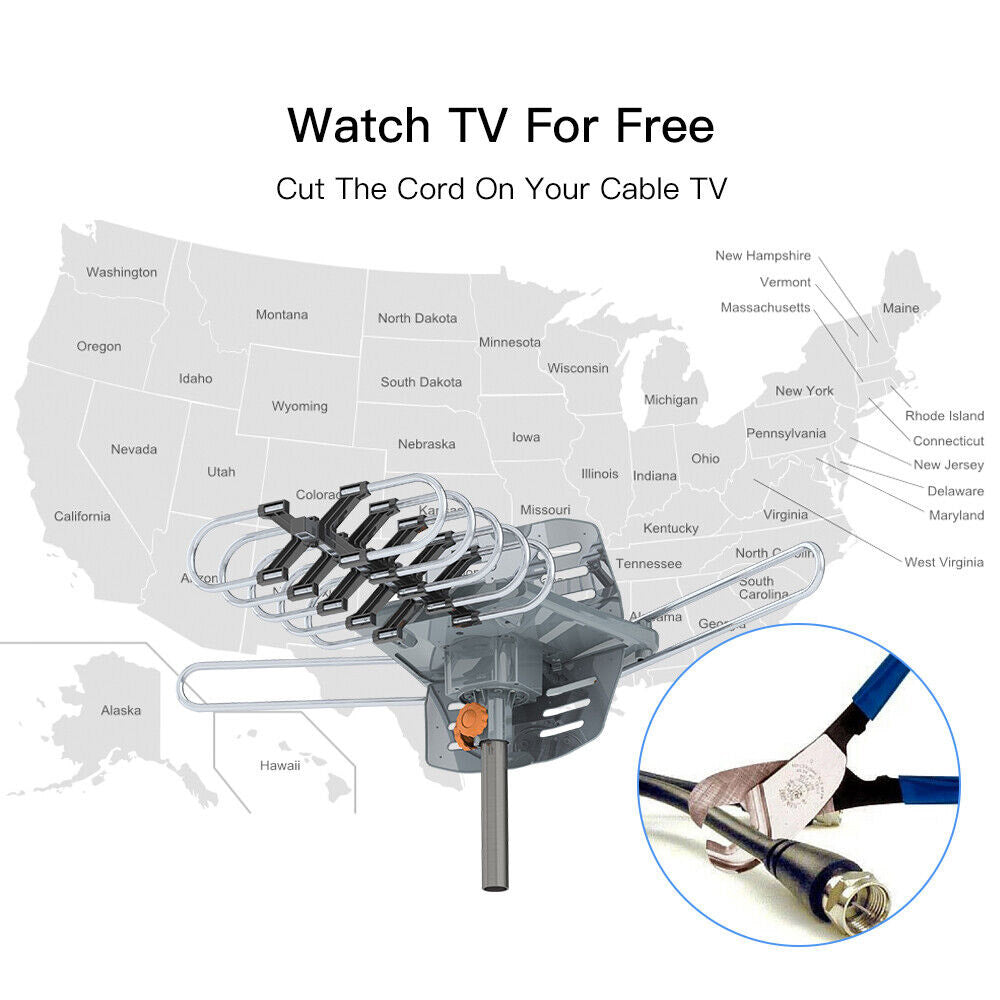 150 Miles Outdoor Digital Amplified HDTV Antenna, Motorized 360° Rotation-Support 2 TVs & Mounting Pole