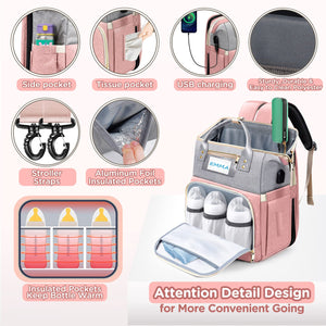 The Premium 3 in 1 Large Baby Diaper Bag Mummy Travel Backpack with Changing Station Pad & USB Port