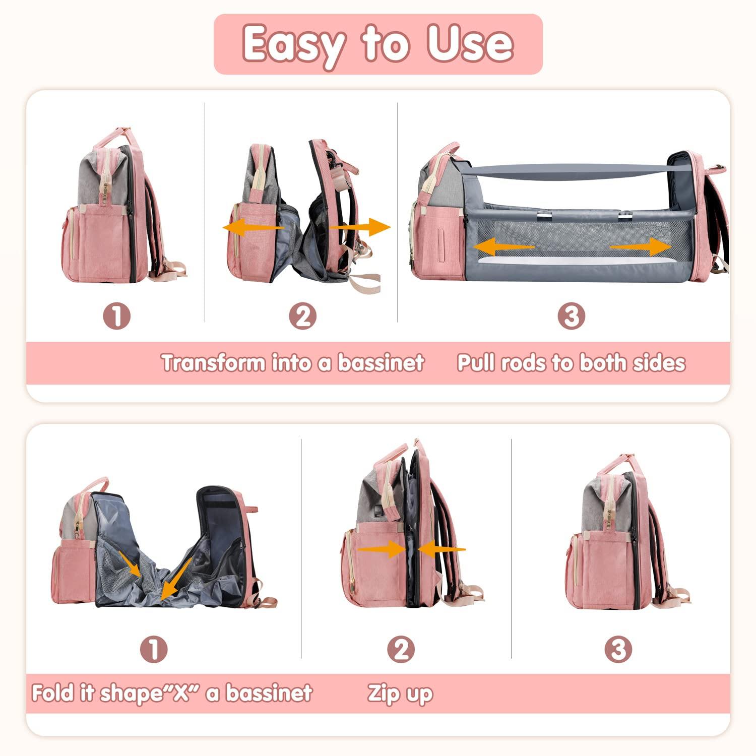 The Premium 3 in 1 Large Baby Diaper Bag Mummy Travel Backpack with Changing Station Pad & USB Port