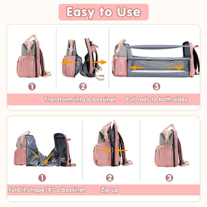 The Premium 3 in 1 Large Baby Diaper Bag Mummy Travel Backpack with Changing Station Pad & USB Port