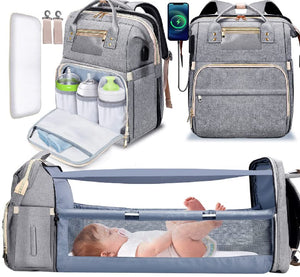 The Premium 3 in 1 Large Baby Diaper Bag Mummy Travel Backpack with Changing Station Pad & USB Port