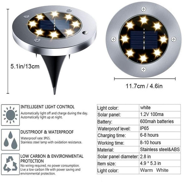 12 LED Solar Ground Lights Outdoor Waterproof