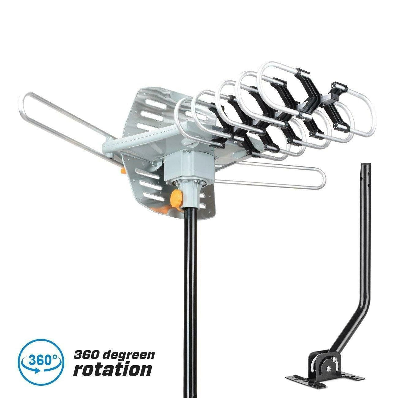 150 Miles Outdoor Digital Amplified HDTV Antenna, Motorized 360° Rotation-Support 2 TVs & Mounting Pole