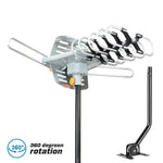 150 Miles Outdoor Digital Amplified HDTV Antenna, Motorized 360° Rotation-Support 2 TVs & Mounting Pole